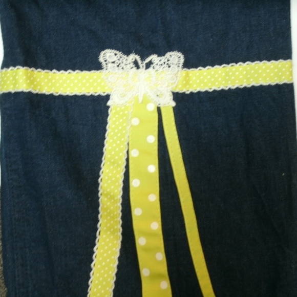 Vintage Jeans Embroidered High Waist 1970s Boho Size 28 Ribbon Flowers Butterfly - Picture 5 of 8